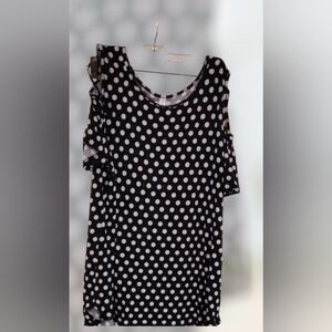 Niloufo Cold Shoulder Polka Dot Black Top Casual Short Sleeve Bell  PTP XXL